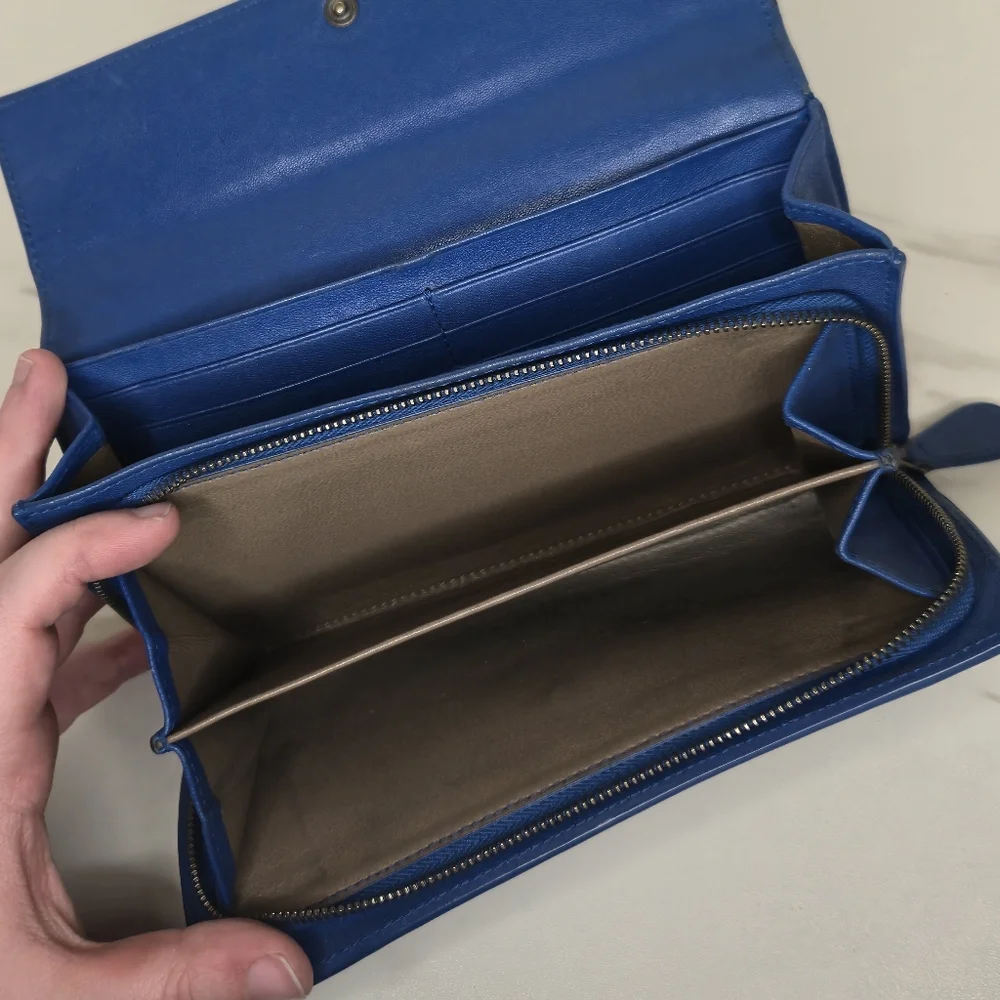 Bottega Veneta Intrecciato Studded Blue Leather Long Wallet with Box and Dustbag - Picture 12 of 15